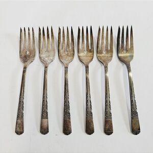 Vintage Oneida Tudor Plate Royal York/Oakleigh Silver Plate Salad Fork Set of 6